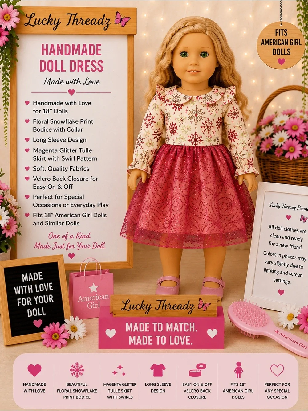 Handmade Magenta Doll Dress for 18